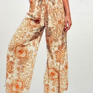 BoHo tie waist wide leg beach pants sz L